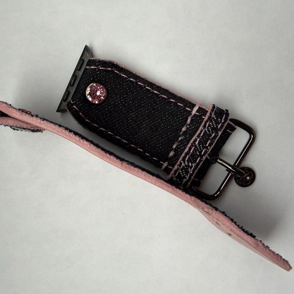 Authentic Upcycled Black/Pink Denim Apple Watchband by Spark’l-size 3 - 38/41mm - Picture 8 of 8